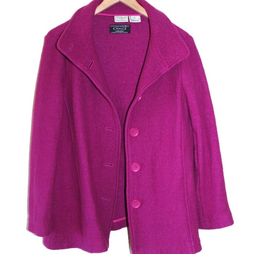 L.L. BEAN x BELLANDI Premium Italian Boiled Wool Pea Coat in Fuchsia (LP) - Picture 6 of 12